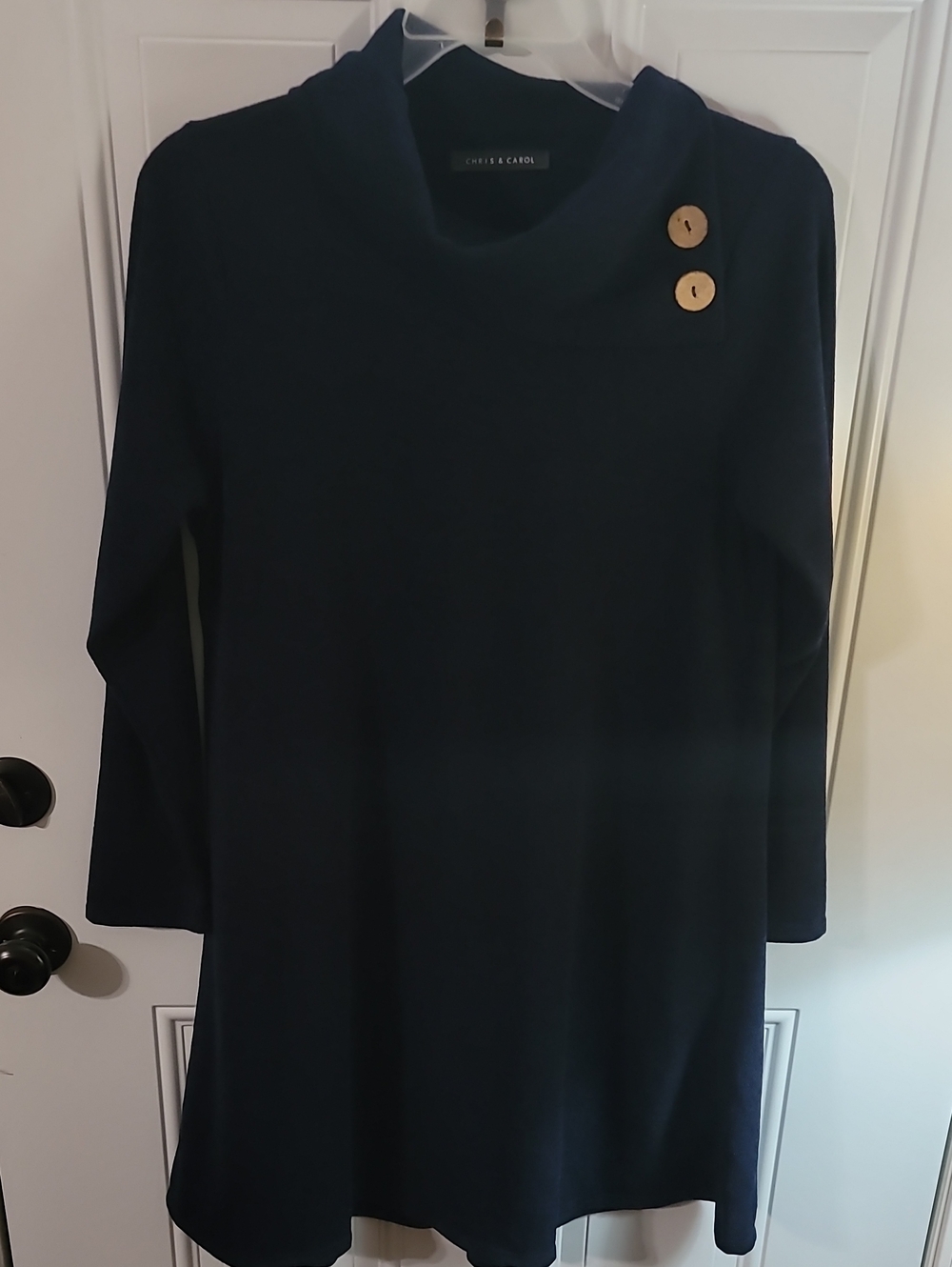 Chris & Carol Navy Long-Sleeve A-Line Dress with Wooden Buttons